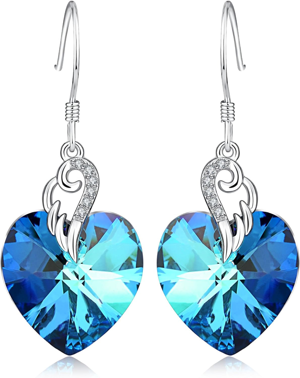 Austrian Crystal Heart Drop Dangle Earrings for Women Sterling Silver Heart Earrings Christmas Gift Birthday Gift Anniversary Jewelry Gift for Women