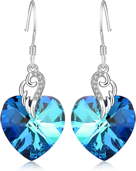 Austrian Crystal Heart Drop Dangle Earrings for Women Sterling Silver Heart Earrings Christmas Gift Birthday Gift Anniversary Jewelry Gift for Women