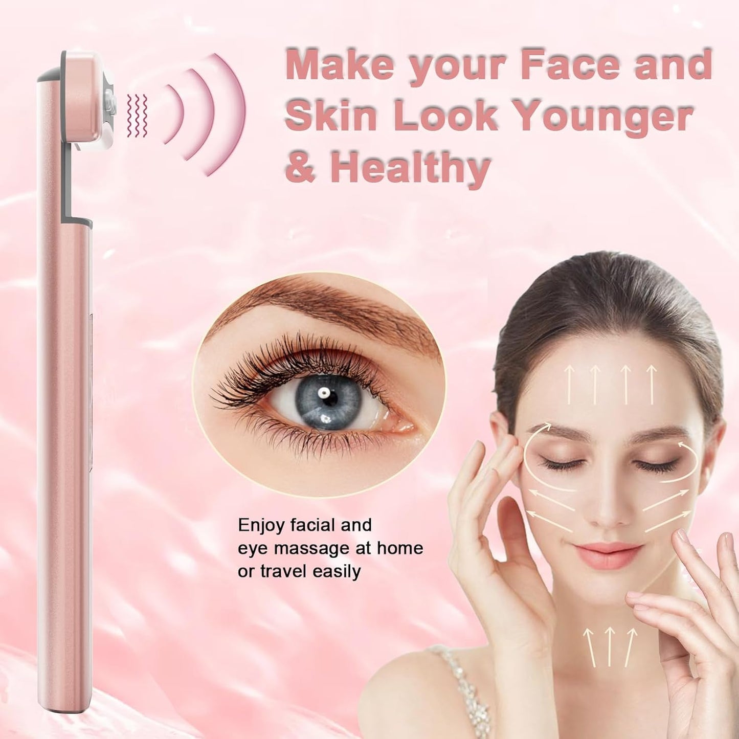 Red- Light -Therapy- For- Face， 6-In-1 LED Eye Light Therapy Device Facial Skin Care Wand with Face Massager.